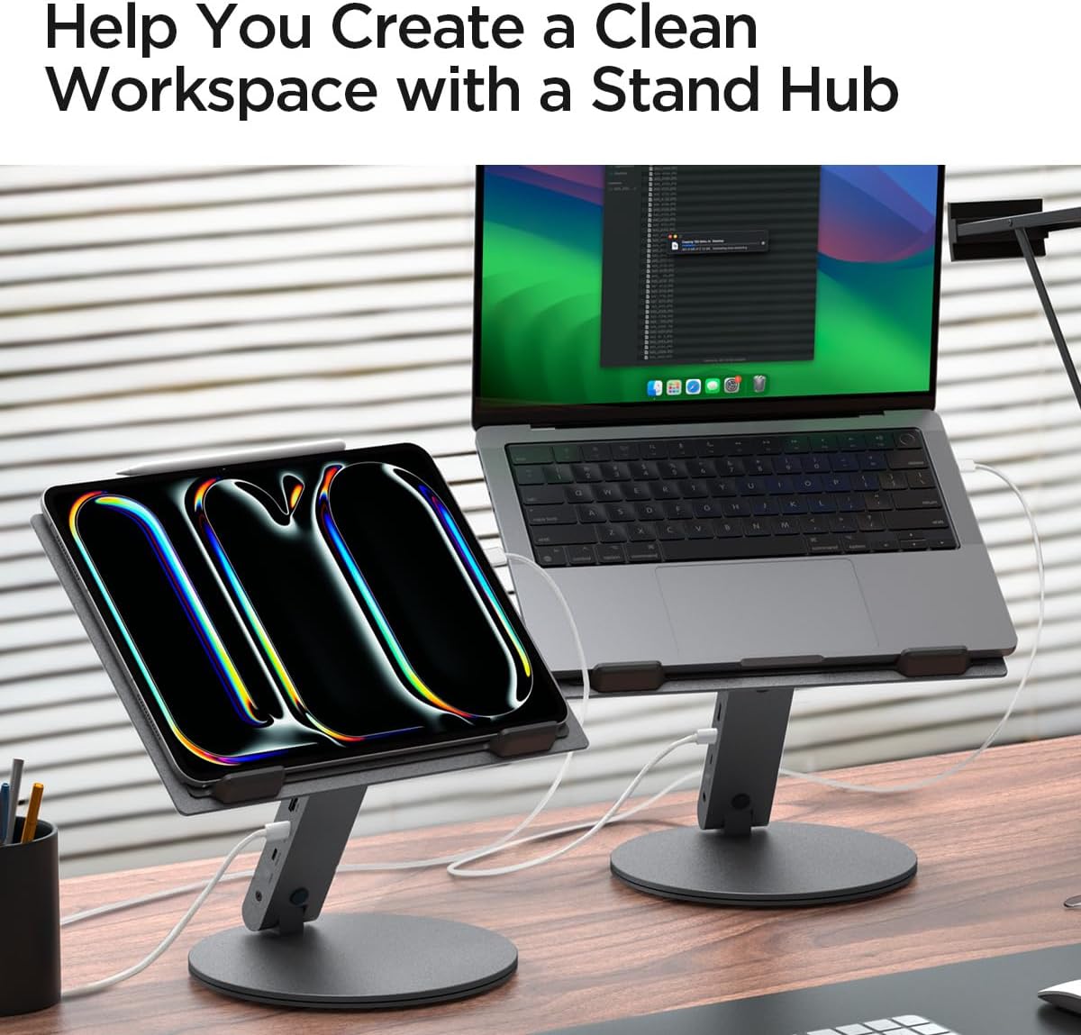 Spigen ArcDock Laptop Stand with 6 in 1 Hub USB-A 3.0, USB-C 3.0, PD 100W, 4K 60Hz HDMI Universal Adjustable Folding Laptop Dock with 360 Rotating Base - Space Grey