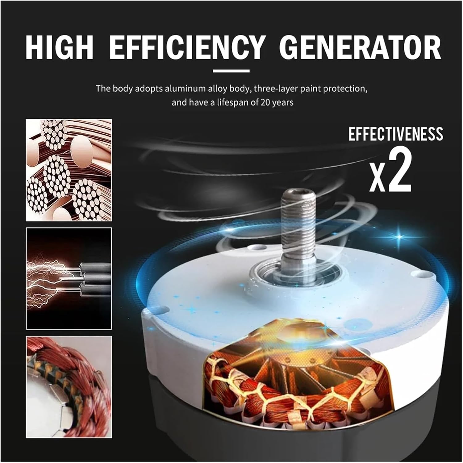 Wind Turbine Generator, 3000W Wind Tubine Generator Vertical Turbine Alternative Free Energy Windmill 24V 48V MPPT Controller Wind System for Marine, RV, Home(Wind turbine only,24V)
