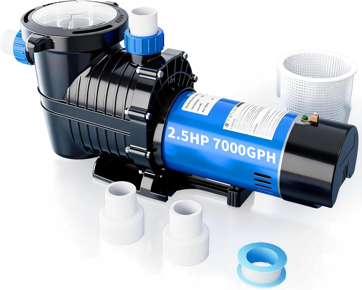 FOTING In/Above Ground Pool Pump, Self Primming Pool Pump High Flow 1.5' & 2' NPT Inlet Connectors, Dark Blue&Black