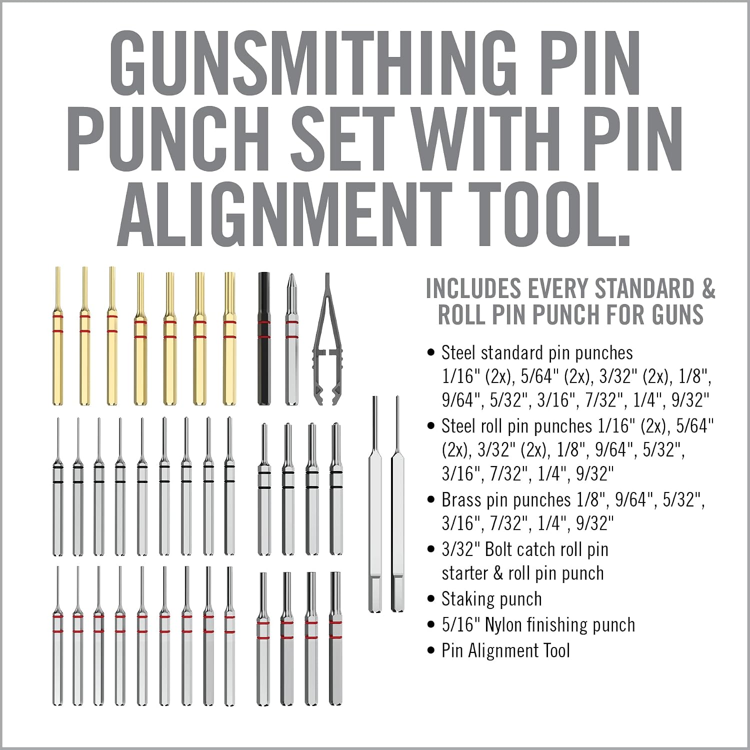 Real Avid Punch Set, Gunsmithing Tool Kit with Roll Pin Punch Set, Flat Tip Metal Punch Set, Brass Punch Set and Gunsmithing Tools: Pin Starter Tool