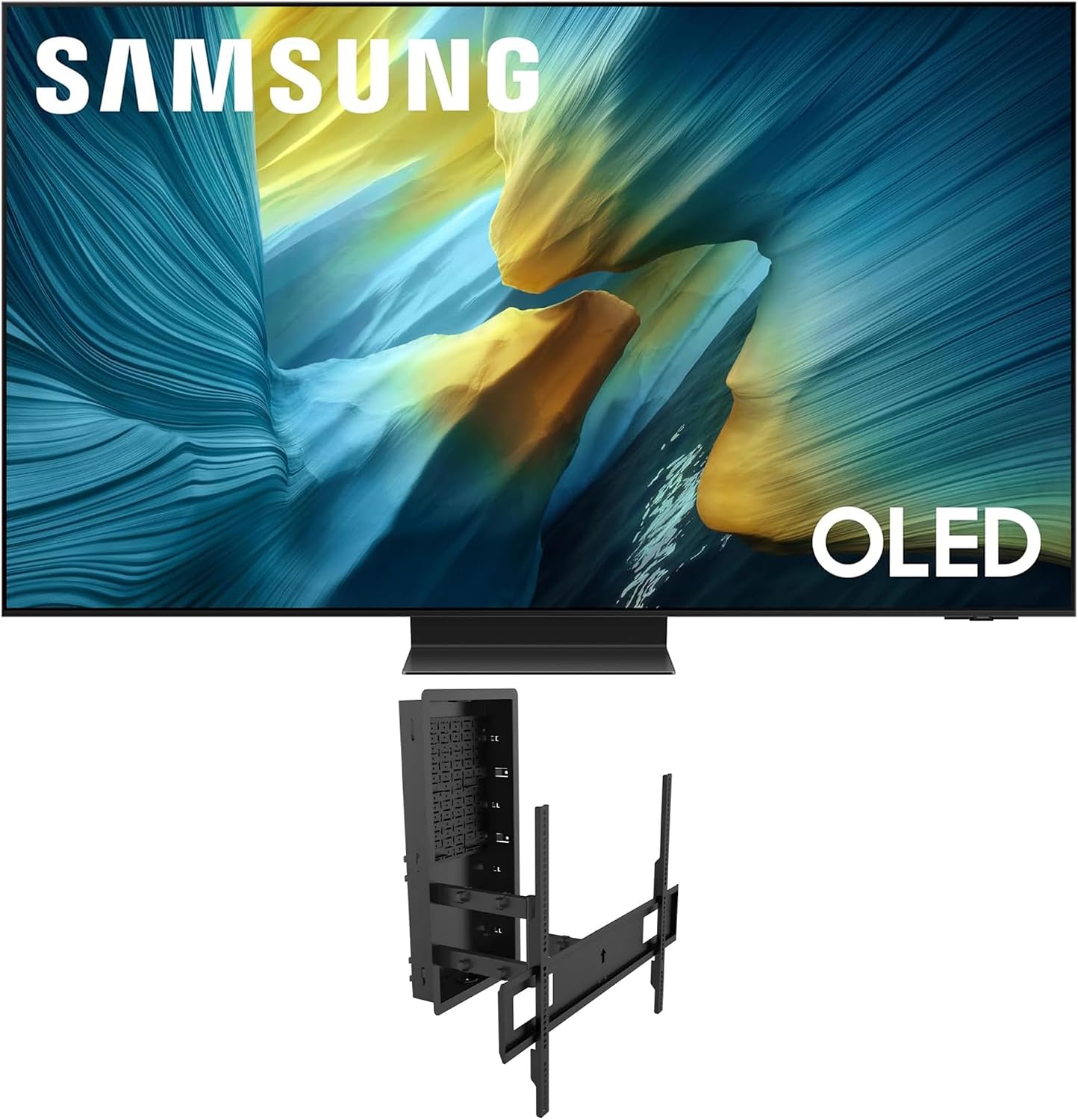 Samsung QN77S95FAFXZA 77 Inch OLED HDR Pro 4K Smart TV with a Kanto R600 in-Wall Recessed Full Motion Wall Mount (2025)