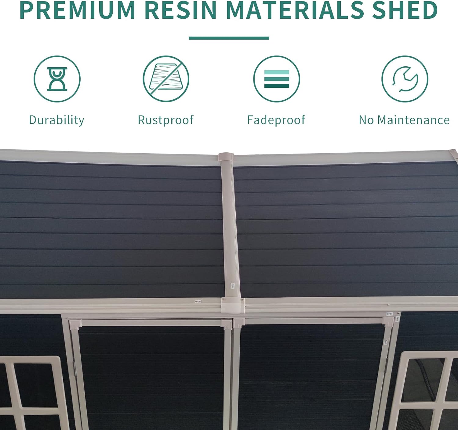 Outdoor Resin Garden Shed with Double Doors, Floor and 2 Windows, Plastic Patio Outdoor Storage Shed with Lockable Door for Garden Tools, Bicycles, Trash Cans