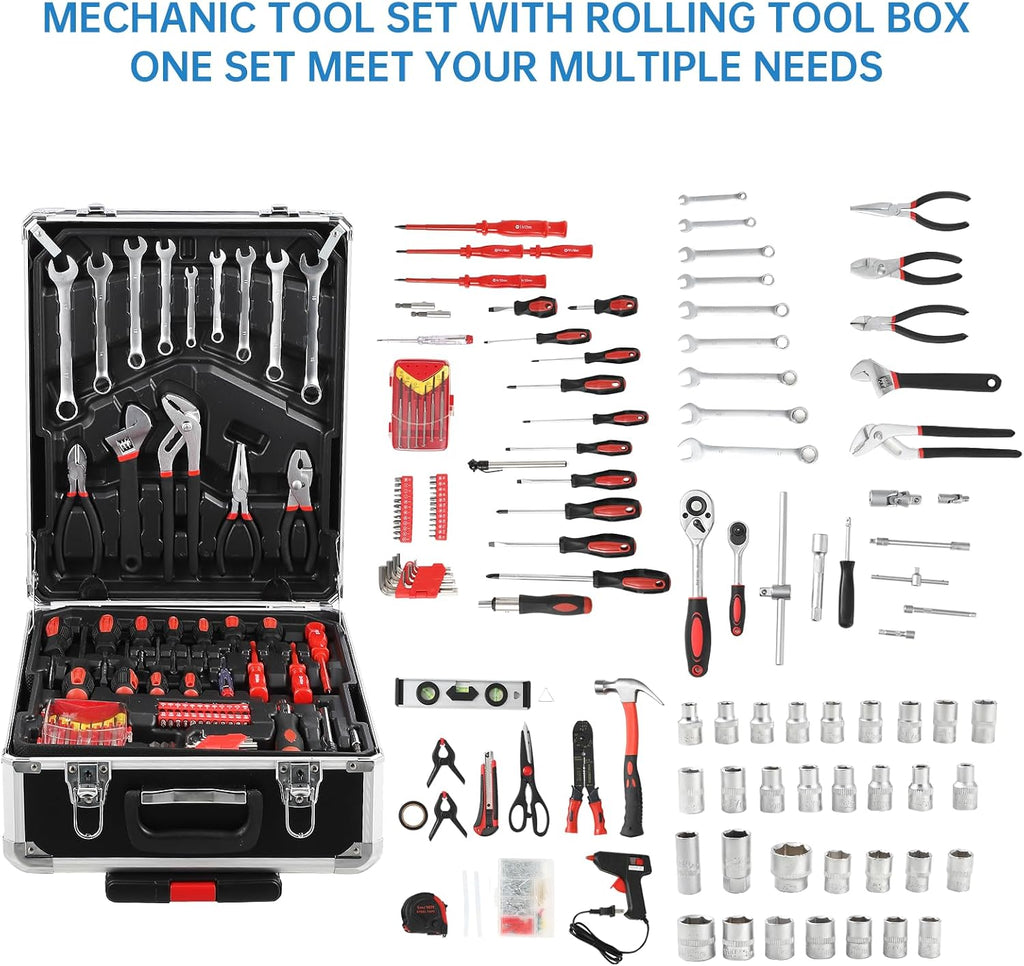 800 PCS Tool Kit with Wheels, Rolling Tool Box Storage Cabinet, Mechanic Tool Set with Drill, Home Repair Toolbox for Mechanics, Automotive Repair Tool Set, Household Toolset with Wheels