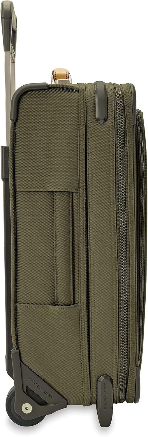 Briggs & Riley Essential 22' 2-Wheel Expandable Carry On - Luggage for Travel, Suitcases with Wheels, Softside Rolling Bag for Men & Women, Self-Repairing Zipper - Baseline Collection, Olive
