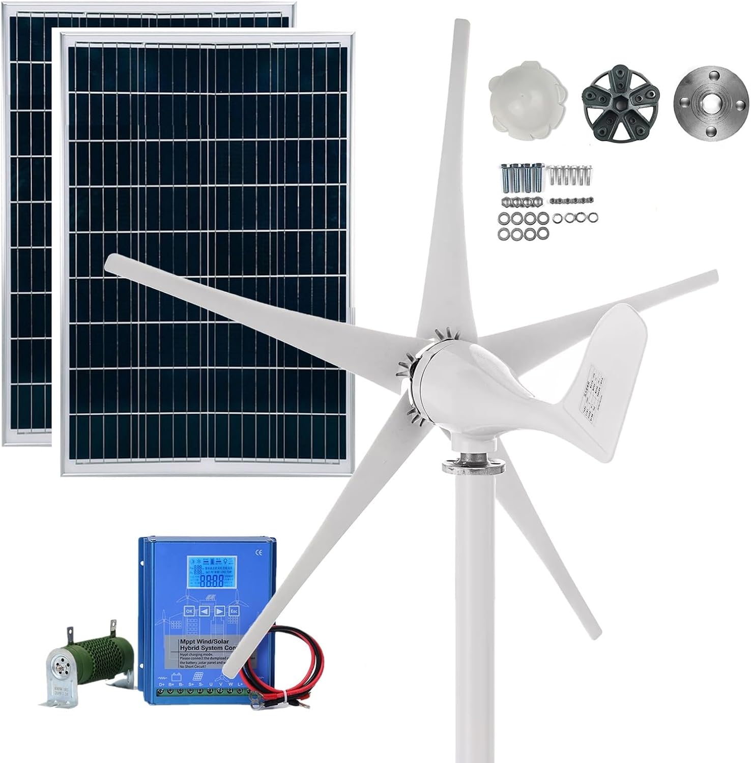 3000W Wind Turbine Generator Kit with 5-Blade Design, MPPT Controller & 200W Solar Panel for Off-Grid Home Use, Street Lighting, 12V/24V/48V Renewable Energy Solutions