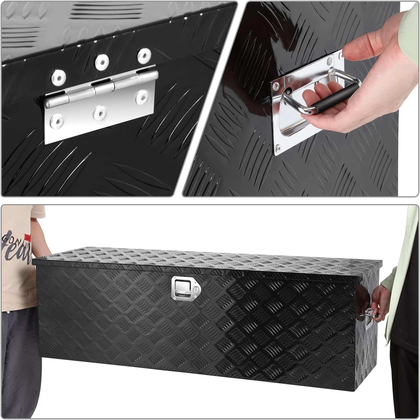 DNA MOTORING Truck Tool Box Lockable Storage Box, Truck Bed Tool Box Truck Bed Organizer Aluminum Truck Tool Boxes for Bed of Truck, w/Lock & Keys, 47'L X 15' W X 15' H Black, TBOX-T5-001-BK