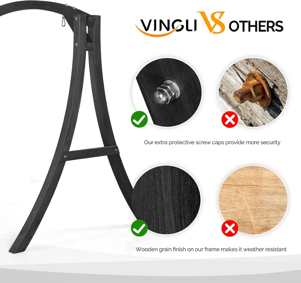 VINGLI 6.7FT Porch Swing Frame, 1000LBS Heavy Duty A-Frame Wooden Porch Swing Stand with Curved Arc Top for 5FT Porch Swing, Large Swing Hanger for Garden, Patio, Backyard & Indoor, Black