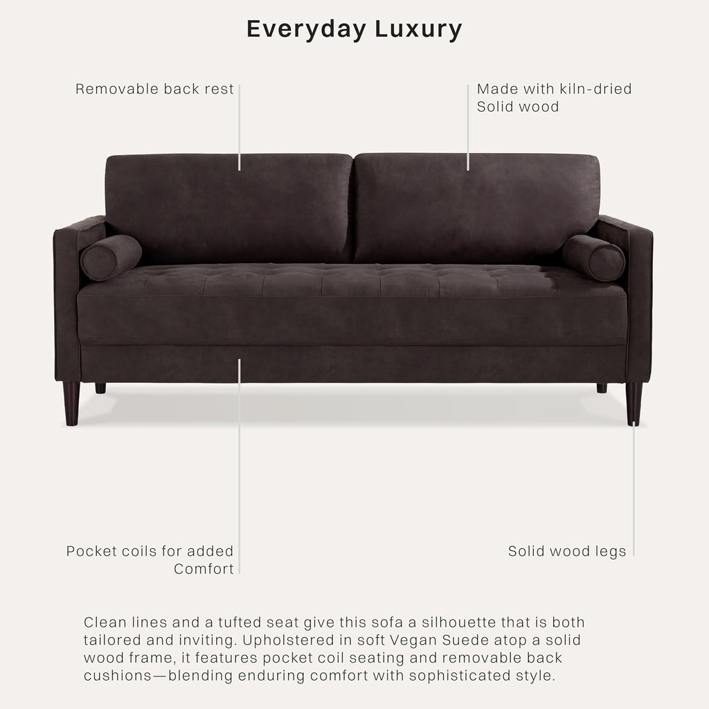 Studio Living® Lexington 75.6' Sofa, Modern Design, Pocket Coil Comfort, Easy Assembly, Faux-Suede Fabric, Charcoal