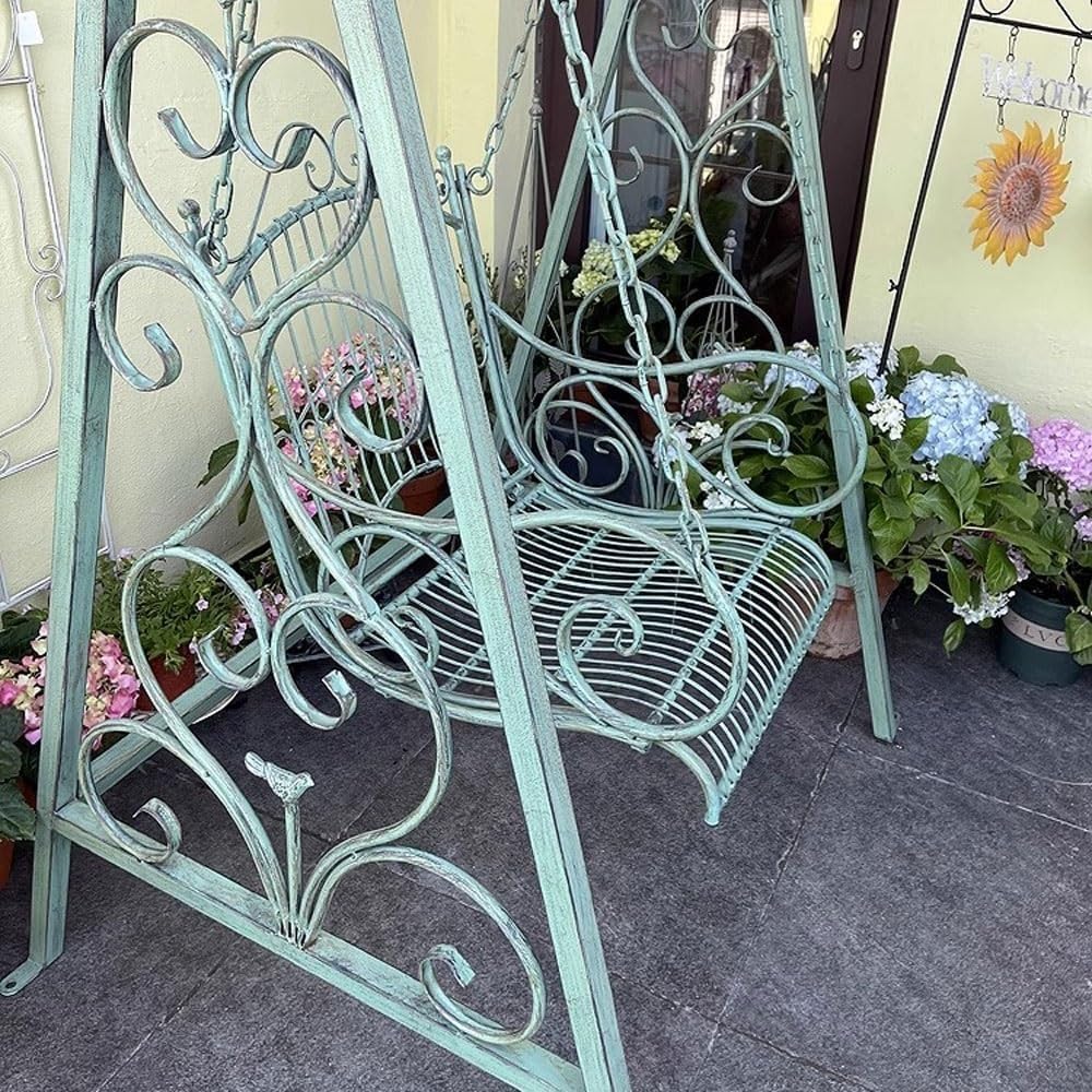 Patio Benches Outdoor Rustic Vintage Iron Swing Chair for Garden Balcony Patio Decorative Hanging Double Rocking Garden Bench