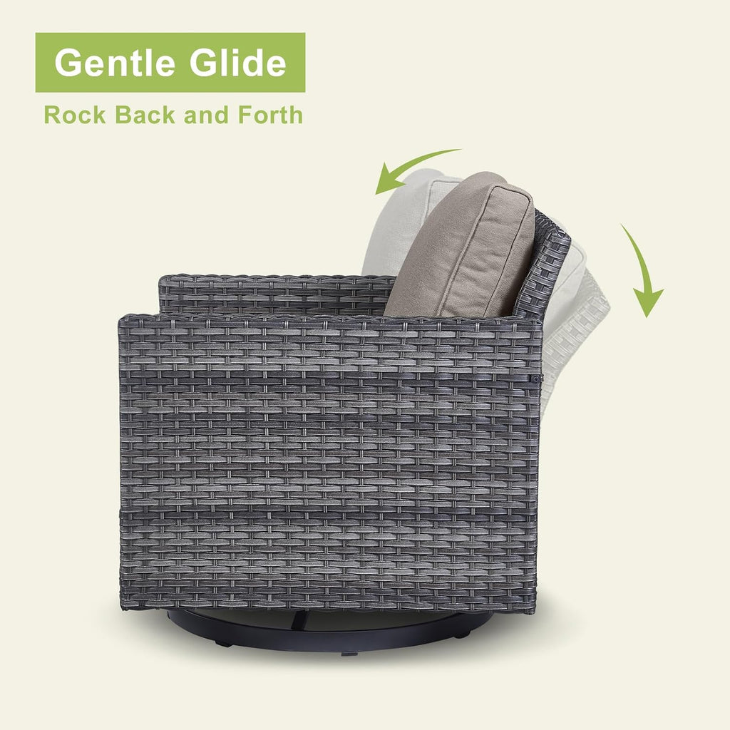 Luxury Outdoor Patio Swivel Rocker Chairs - 3 Piece Wicker Patio Furniture Bistro Swivel Rocking Chairs Set with Comfortable Cushions,Sturdy Metal Frame and Side Table for Porch Deck(Mixed Grey/Grey)