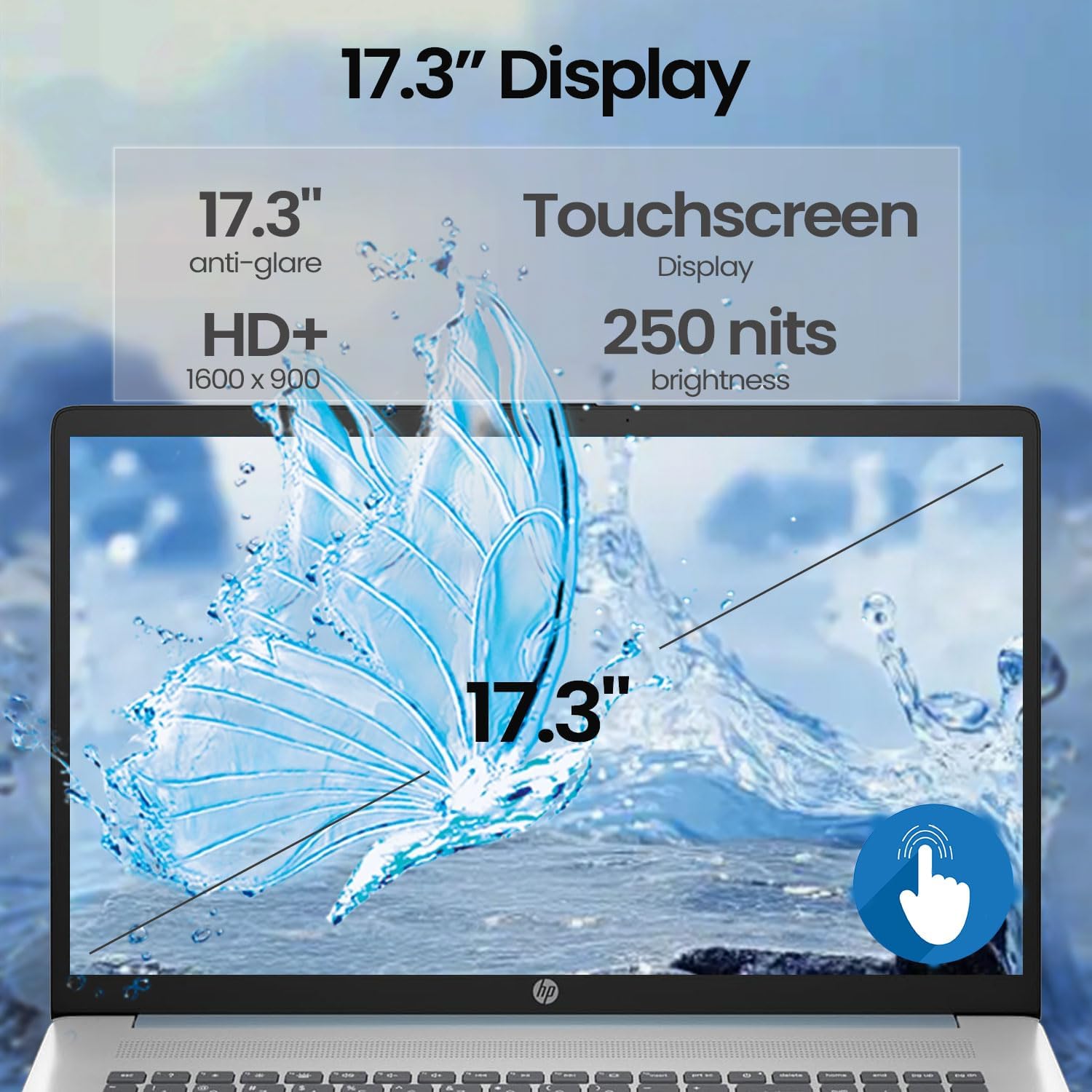 HP 17.3' Touchscreen Laptop for Work and Home, AMD Ryzen 5 7430U, 16GB RAM, 1TB SSD, Webcam, HDMI, Backlit Keyboard, Fingerprint Reader, Wi-Fi 6, Windows 11 Home, Blue