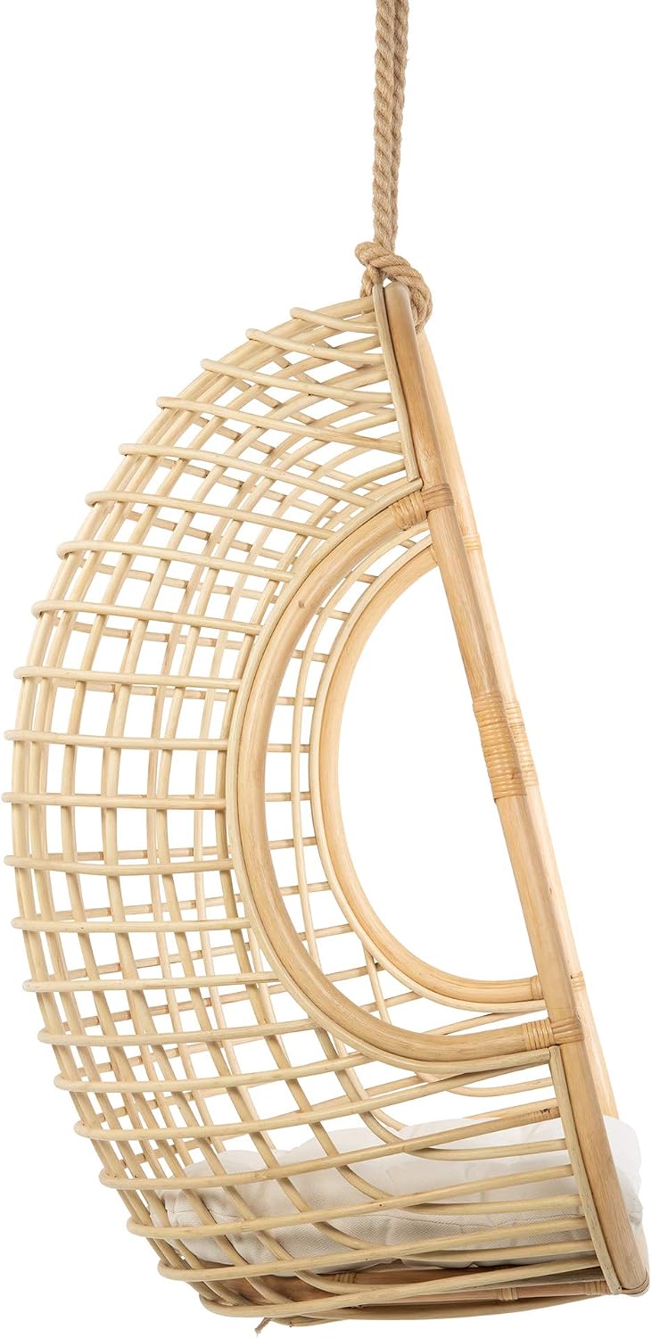 KOUBOO Grid Rattan Hanging Chair, Indoor Hanging Egg Chairs, Swings, Hammock Chairs with Stands for Patio, Bedroom, Adjustable Height Resistant, Natural