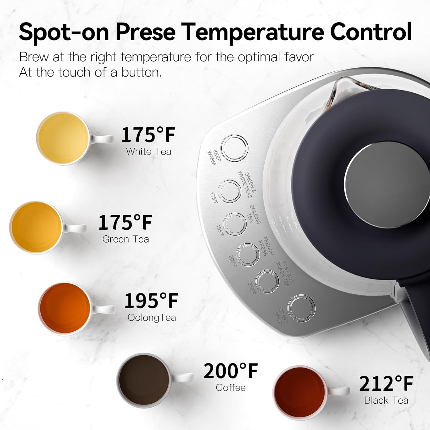 Induction Cooktop, Portable Induction Cooktop with 8L Cast Iron Cooking Pot and Cast Iron Pan & Electric Kettle With Infuser, 1.5L Electric Tea Kettle With Temperature Control