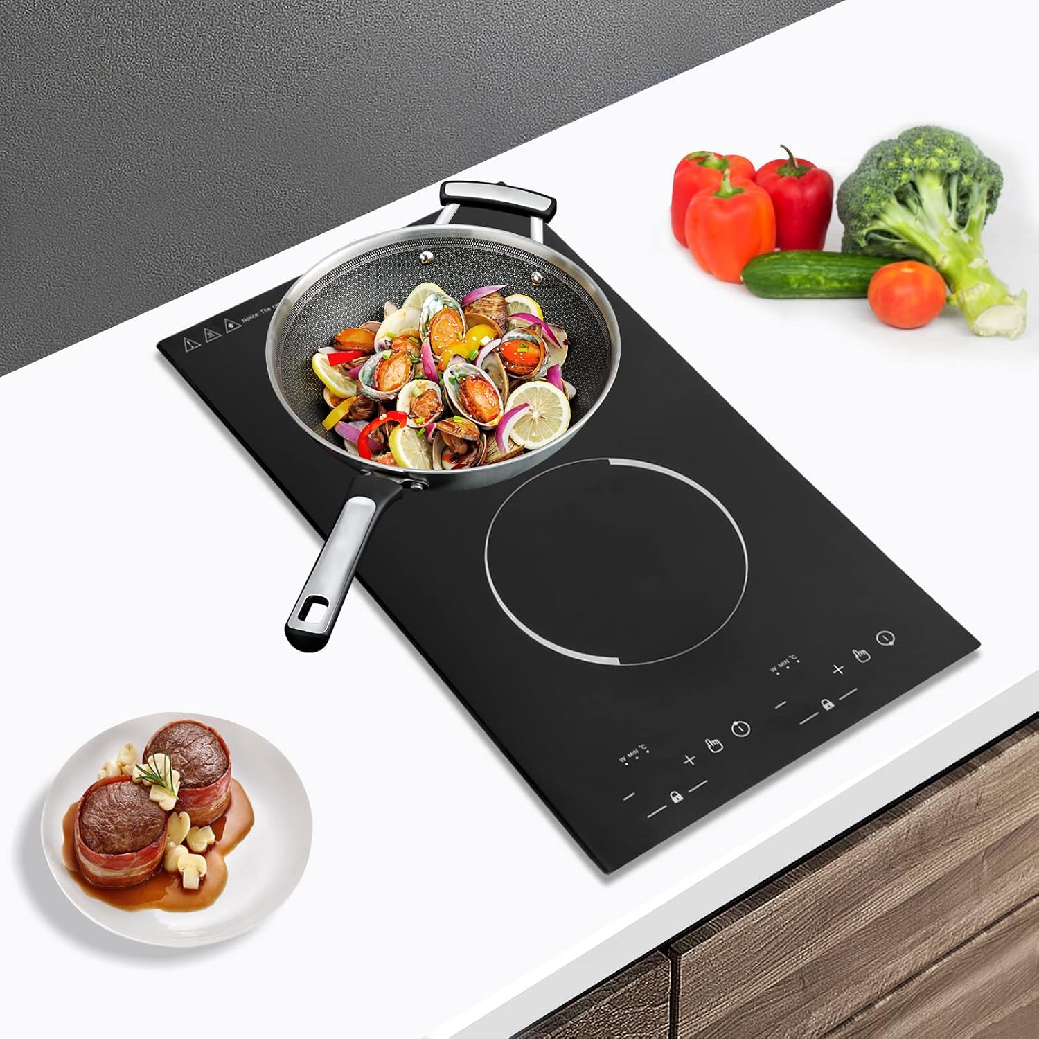 Double Induction Cooktop, 110V 4000W Electric Cooktop with LED Digital Screen and 9 Temperature Adjustment Gears Portable Induction Cooktop Stove for Home Kitchens, Restaurant, Apartments