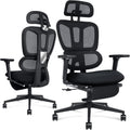 Ergonomic Mesh Office Chair with Retractable Footrest - High Back Computer Chair with Lumbar Support, Adjustable Armrests and Headrest - Adult Multifunctional Home Office Chair, Black