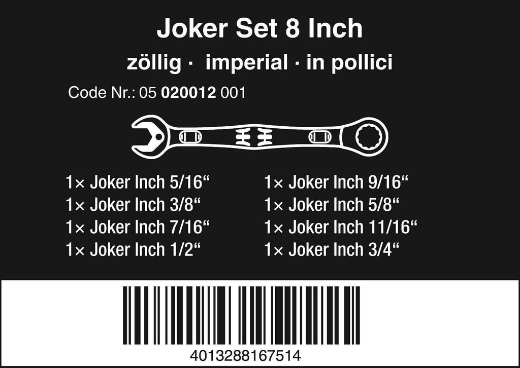 Wera 05020012001 Joker Set Imperial Combination Wrench-Set, 8 Pieces