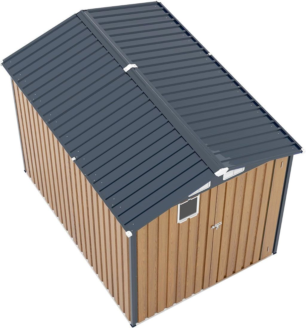 6x8FT Metal Storage Shed - Yellow Outdoor Shed with Lockable Doors, Compact Garden Shed for Backyard/Patio, Sheds & Outdoor Storage with Vents & Clear Window