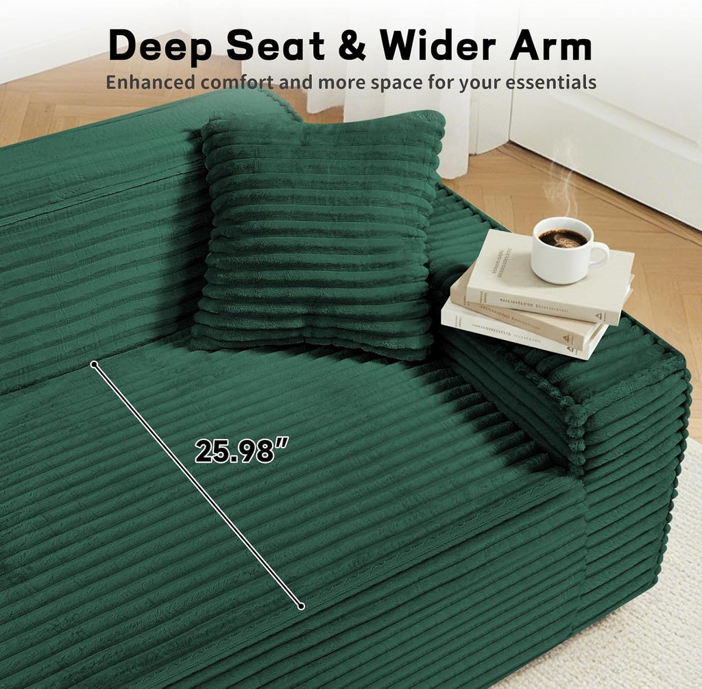 3 Seater Sofa Couch for Living Room (Green, 38' D + 2 Pillows)