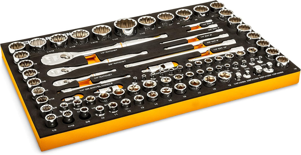 GEARWRENCH 83 Pc. 1/4, 3/8', 1/2' 90-Tooth SAE/Metric Mechanics Tool Set with EVA Foam Tray - 86529