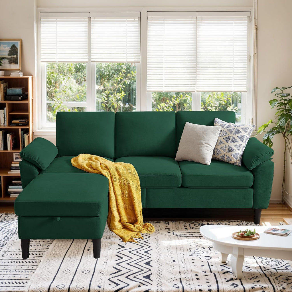 79' Convertible Sectional Sofa, Modern L Shaped 3 Seat Couch with Reversible Ottoman, Small Sectional Couches for Living Room, Apartment (Green)