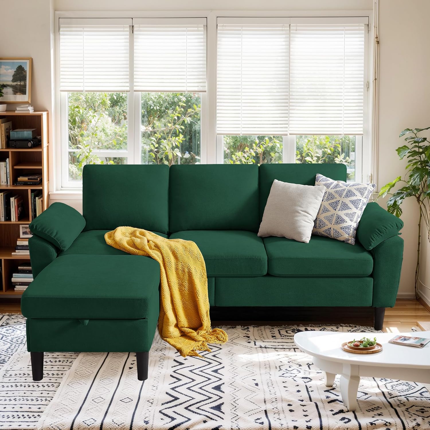 79' Convertible Sectional Sofa, Modern L Shaped 3 Seat Couch with Reversible Ottoman, Small Sectional Couches for Living Room, Apartment (Green)
