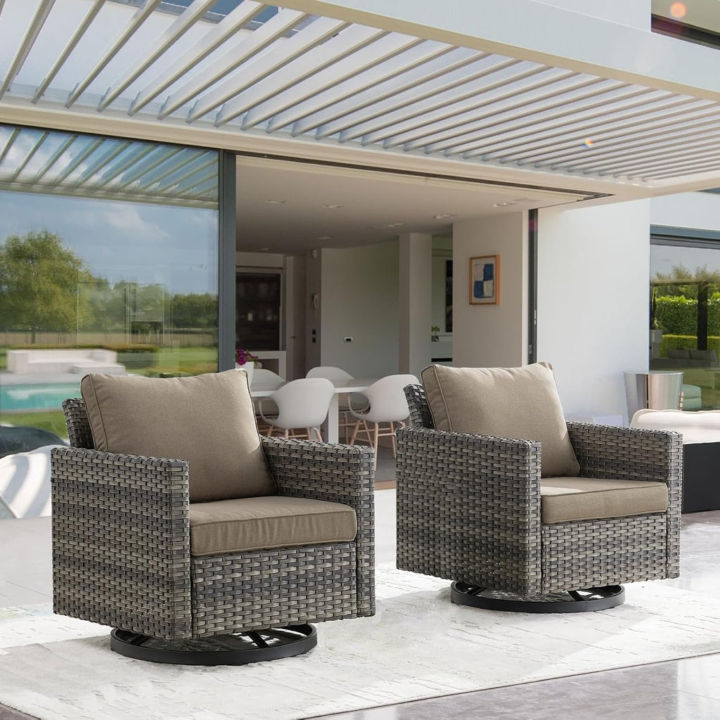 Outdoor Patio Swivel Rocker Chairs - Wicker Patio Swivel Rocking Chairs Set of 2 with Waterproof Wicker,Comfortable Cushions and Sturdy Metal Frame for Outside Porch Deck Backyard(Mixed Grey/Grey)