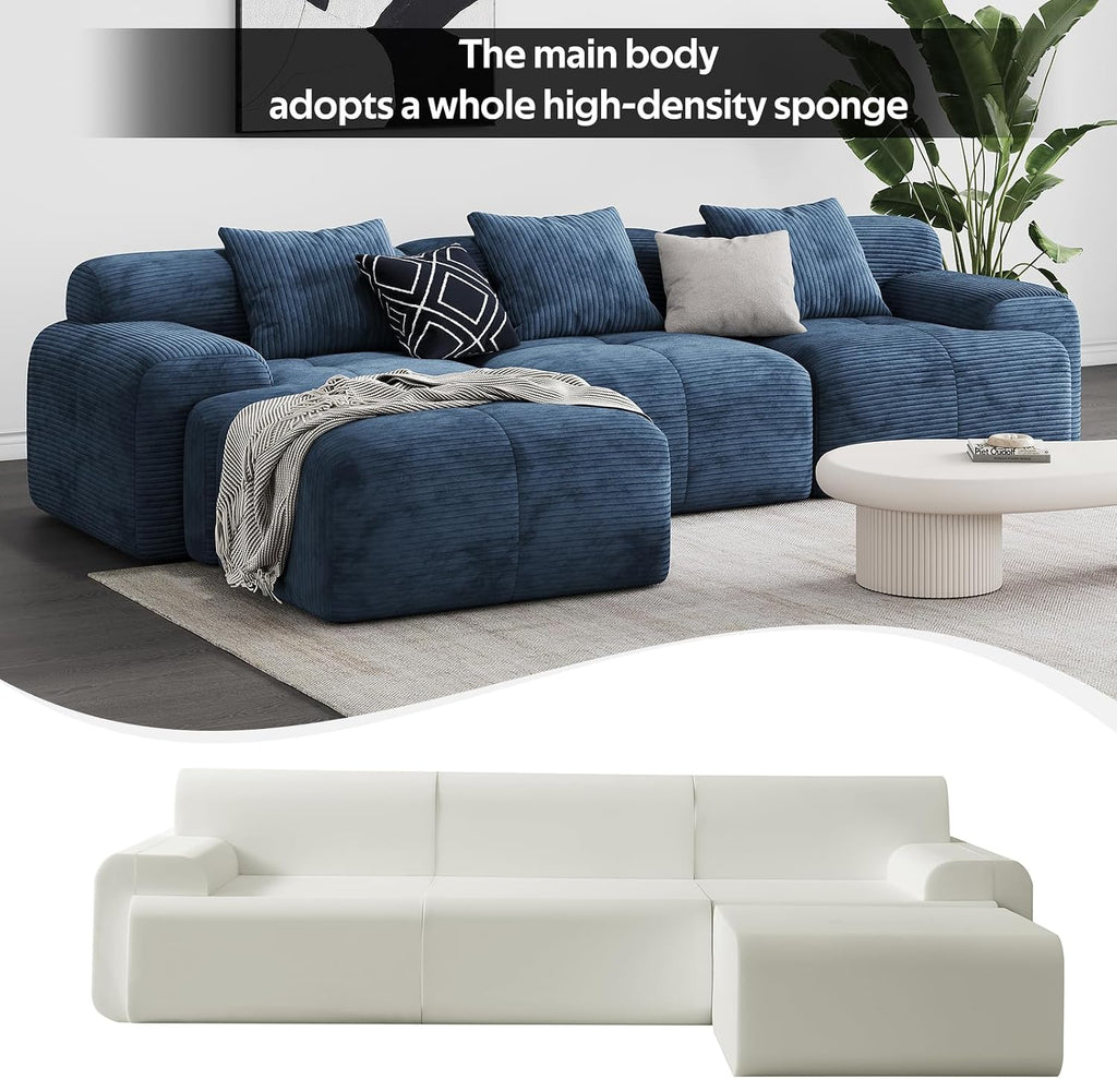 118'' Modern L-Shaped Modular Sectional Sofa for Living Room，Oversized 3-Seater Couch with Deep Seat and Movable Ottoman – No Assembly,Comfortable Corduroy Fabric Boneless Sofa