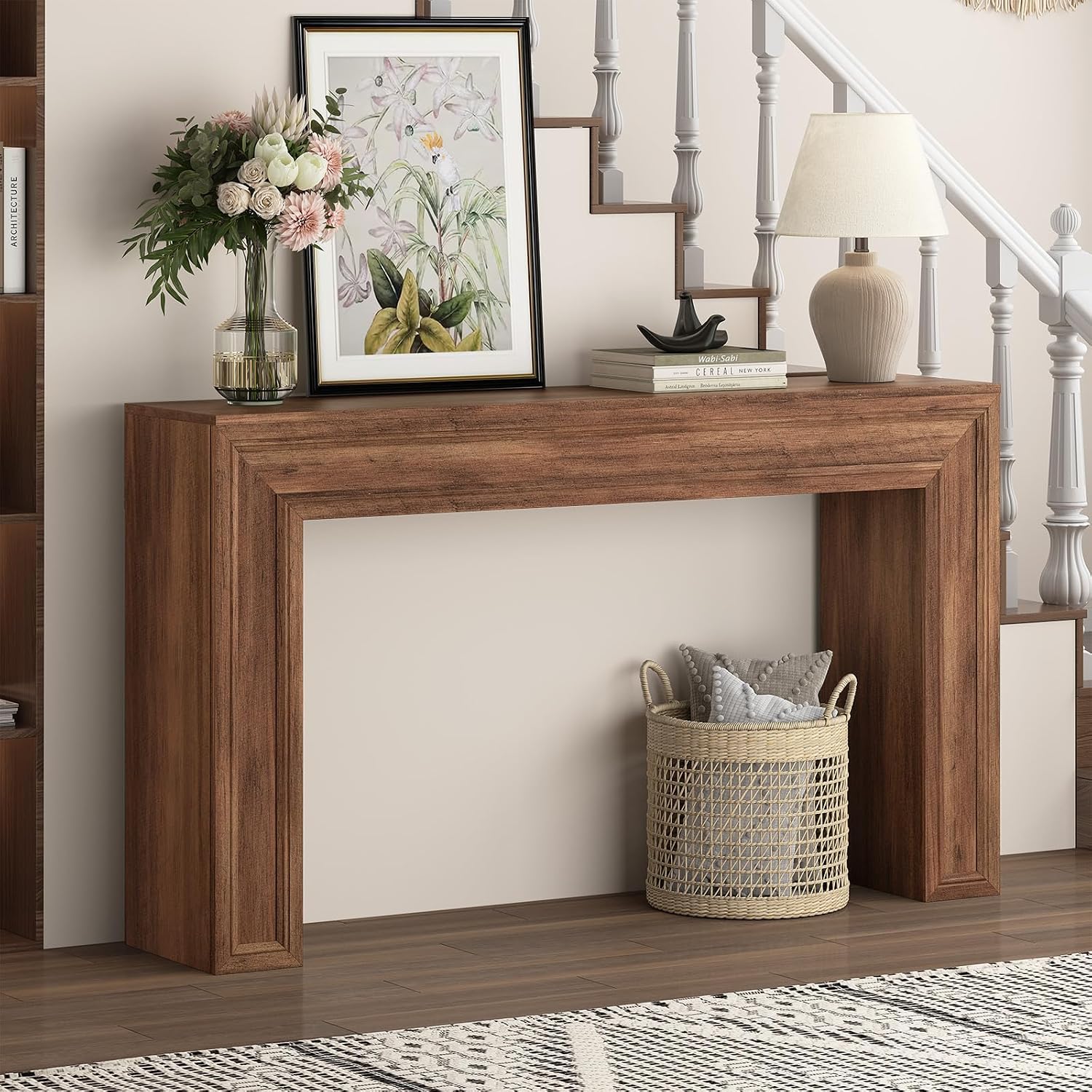 Rresyet 55 Inch Long Console Table, Sofa Table Behind Couch, Entryway Table, Farmhouse Entryway Table for Entrance, Hallway, Living Room (Wood)