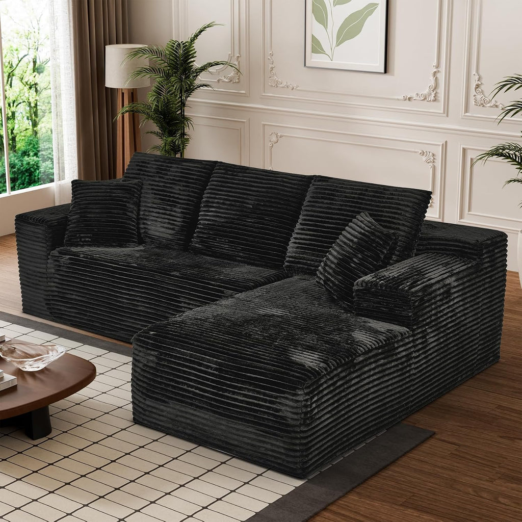 108' Boneless Couches for Living Room, L Shaped Comfy Cloud Modular Sectional Memory Foam Deep Seat Boneless Couch, No Assembly Required Boneless Sofa for Living Room with Right Facing Chaise, Black
