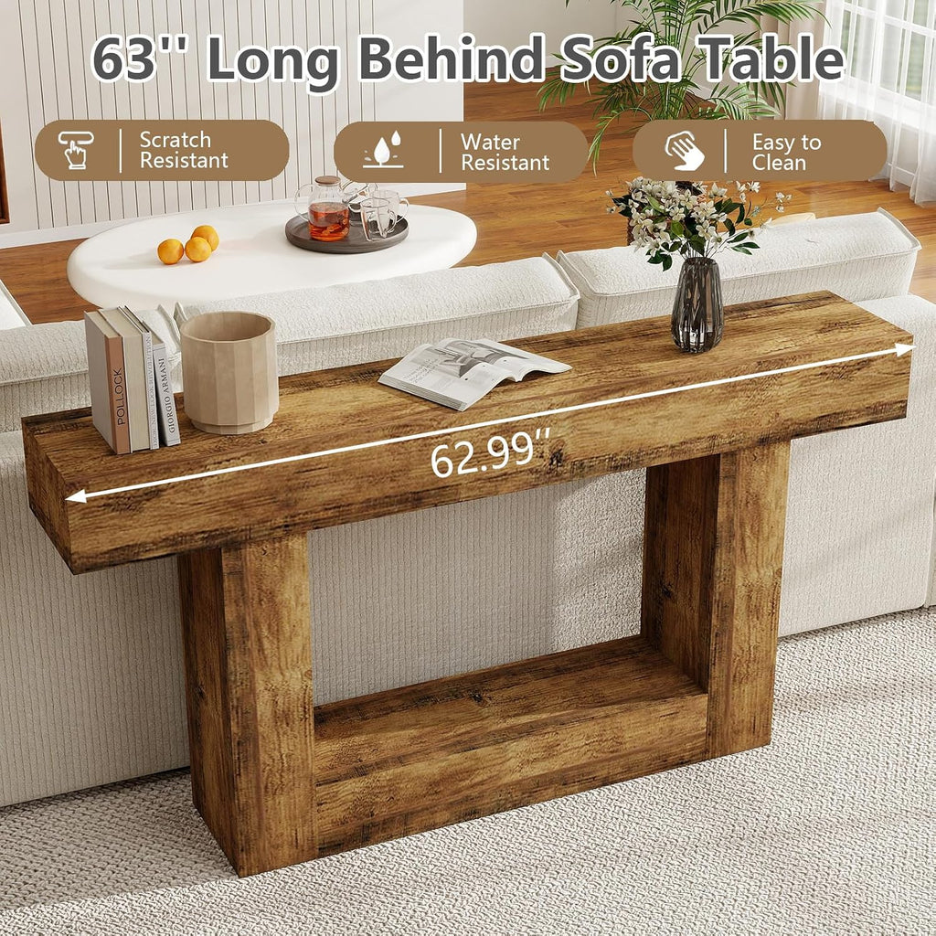 Spaco 63'' Long Console Table,2 Tier Farmhouse Entryway Table Sofa Table with Storage,Wood Behind Couch Table for Living Room, Hallway,Foyer