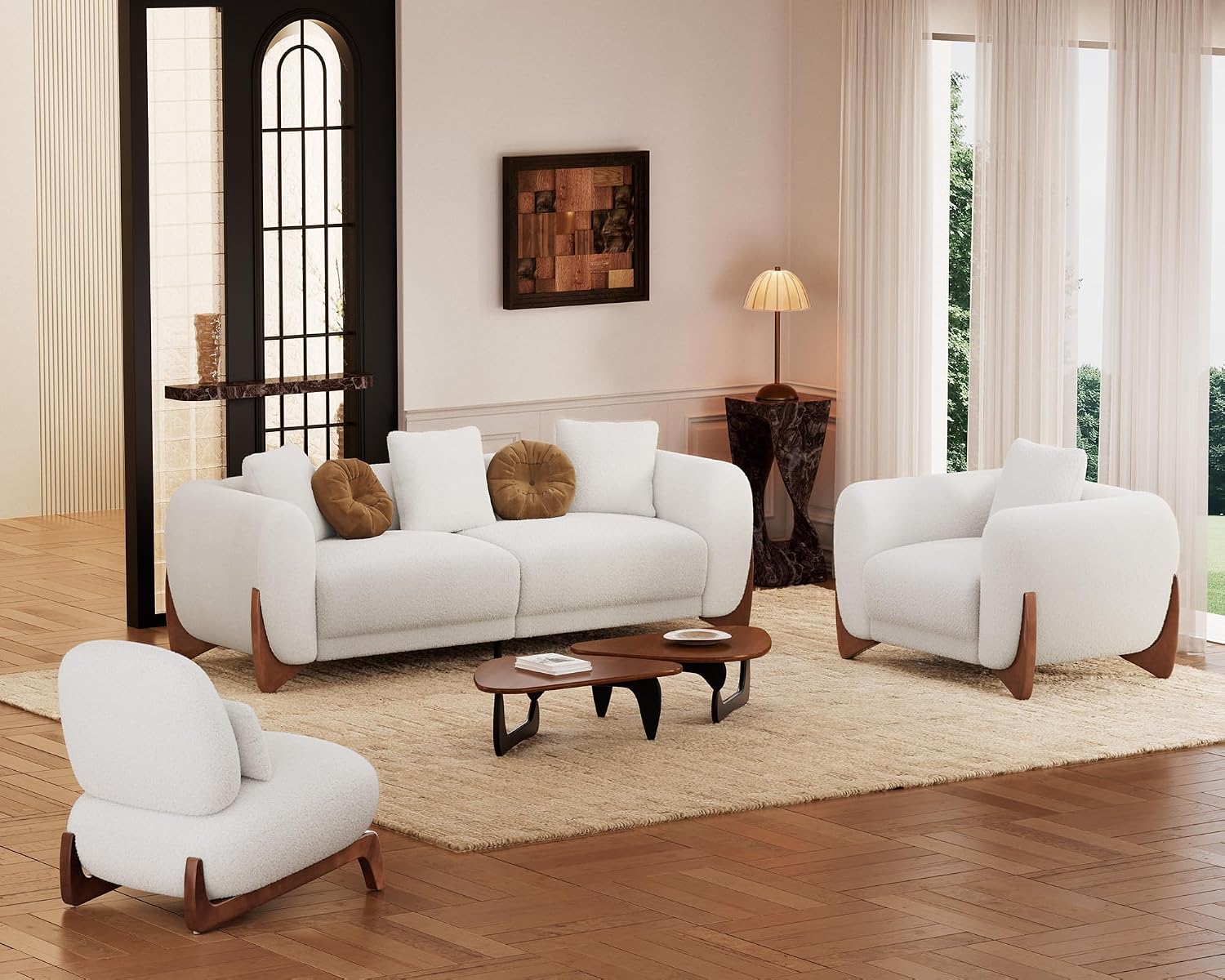 Morden Fort Sherpa Boucle Couch Armchair Single, Modern Sofa Upholstered Deep Chair with Soft Throw Pillow Skin-Friendly Minimalist Accent Chair Compatible with Sofa Set Couch for Living Room, White