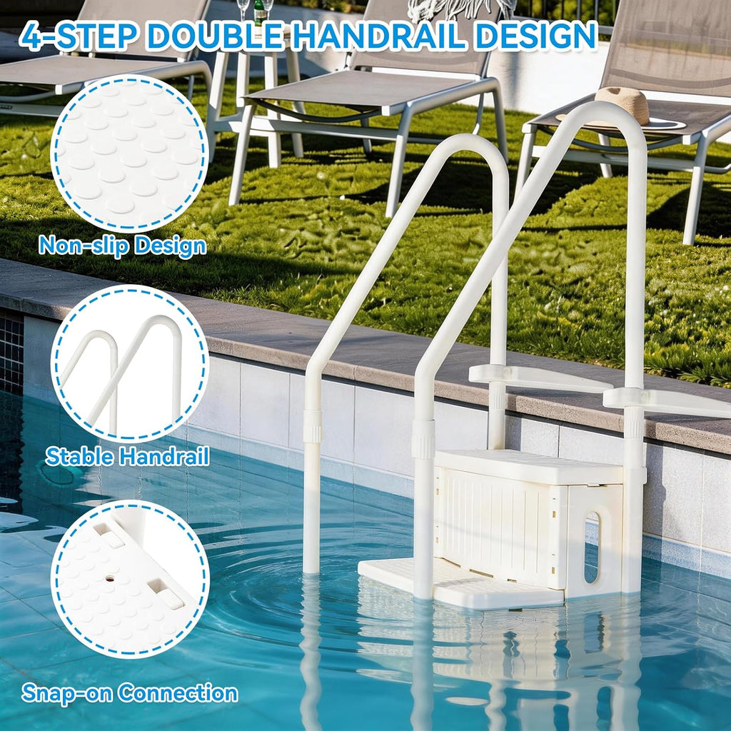 Outvita 4 Steps Heavy-Duty Safety Pool Ladder for 48' to 54' Above Ground Swimming Pools with Non-Slip Heavy Duty Steps, 400lbs Capacity, Stair Entrance with Handrails(Beige)