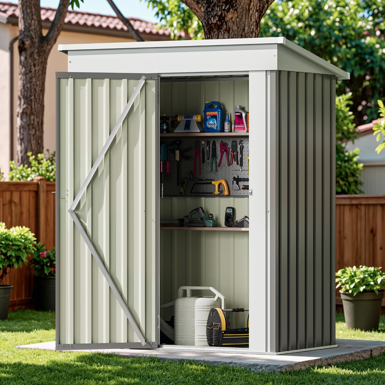 Devoko Outdoor Storage Shed 5 x 3 FT Lockable Metal Garden Shed Steel Anti-Corrosion Storage House with Single Lockable Door for Backyard Outdoor Patio (Gray)