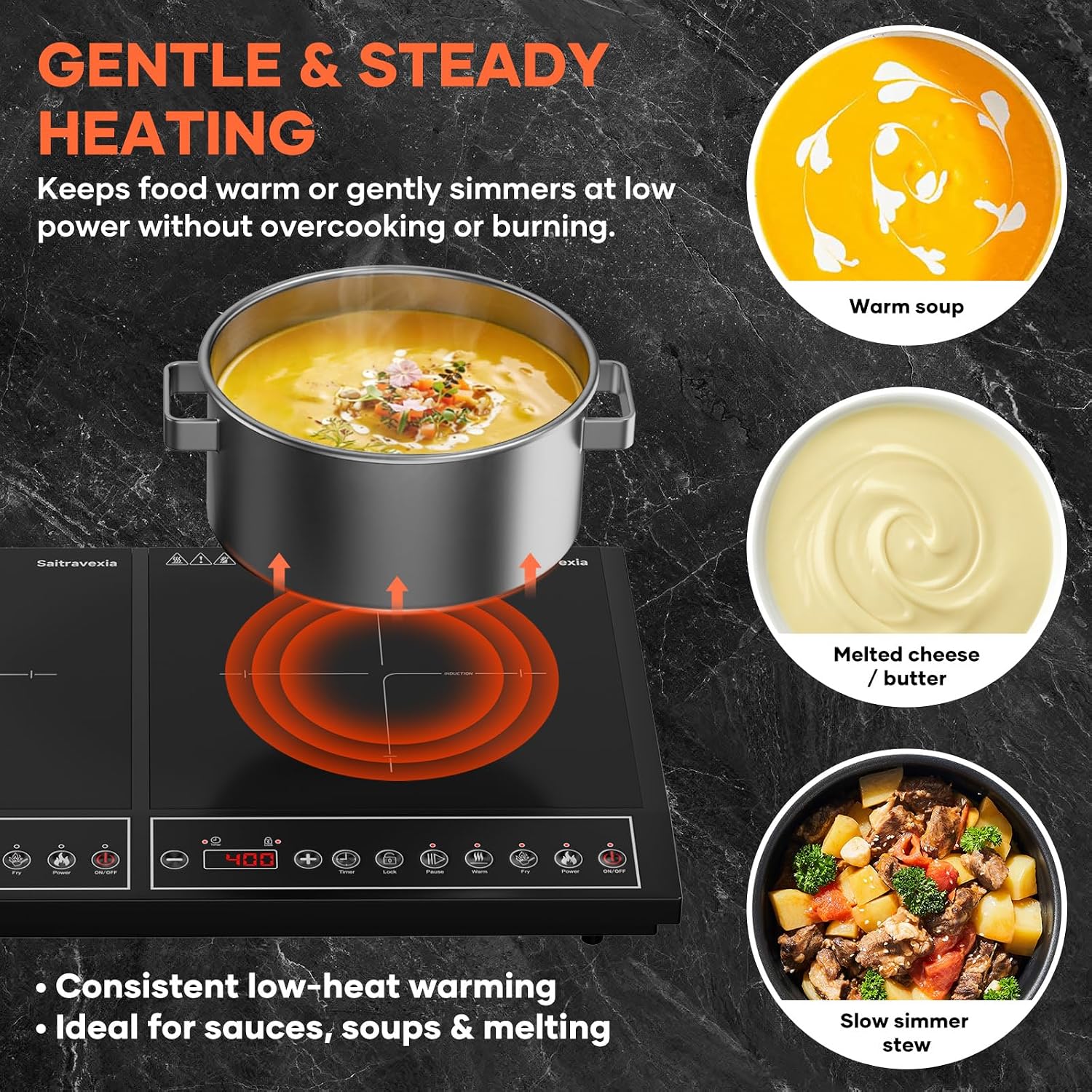 Double Induction Cooktop 1800W, Portable 2 Burner Electric Cooktop with Button Control, 10 Power Levels, 4-Hour Timer, Safety Lock, 110-120V
