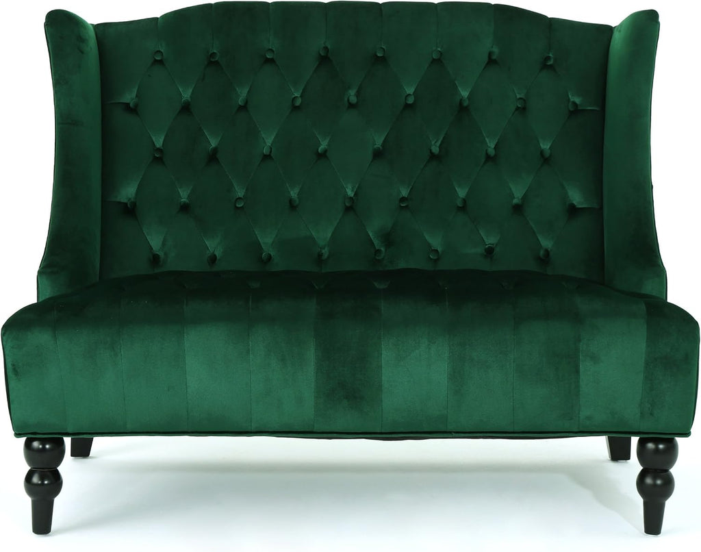 Emerald Modern Velvet Loveseat Sofa Couch, 50' Mid - Century Tufted Upholstered Small Love Seat Couch, Curved High Back 2-Seats Couches for Compact Space, Living Room, Apartment (Emerald)