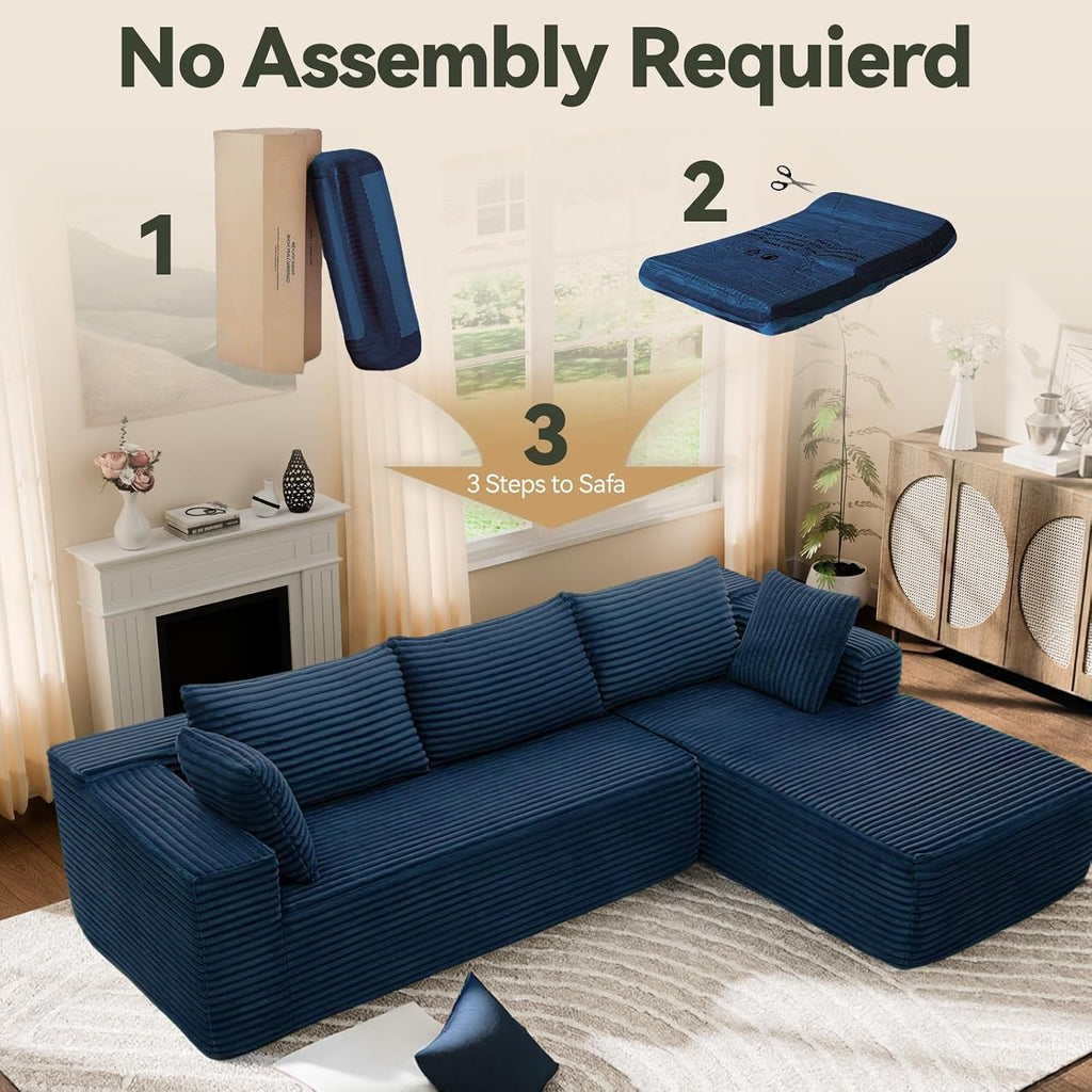 Modern Cloud Modular Sectional Sofa with Chaise, 106' L-Shaped Sofa Couch for Living Room, Deep Seat Plush Boneless Couches, Includes Pillows, Left Chaise, Blue