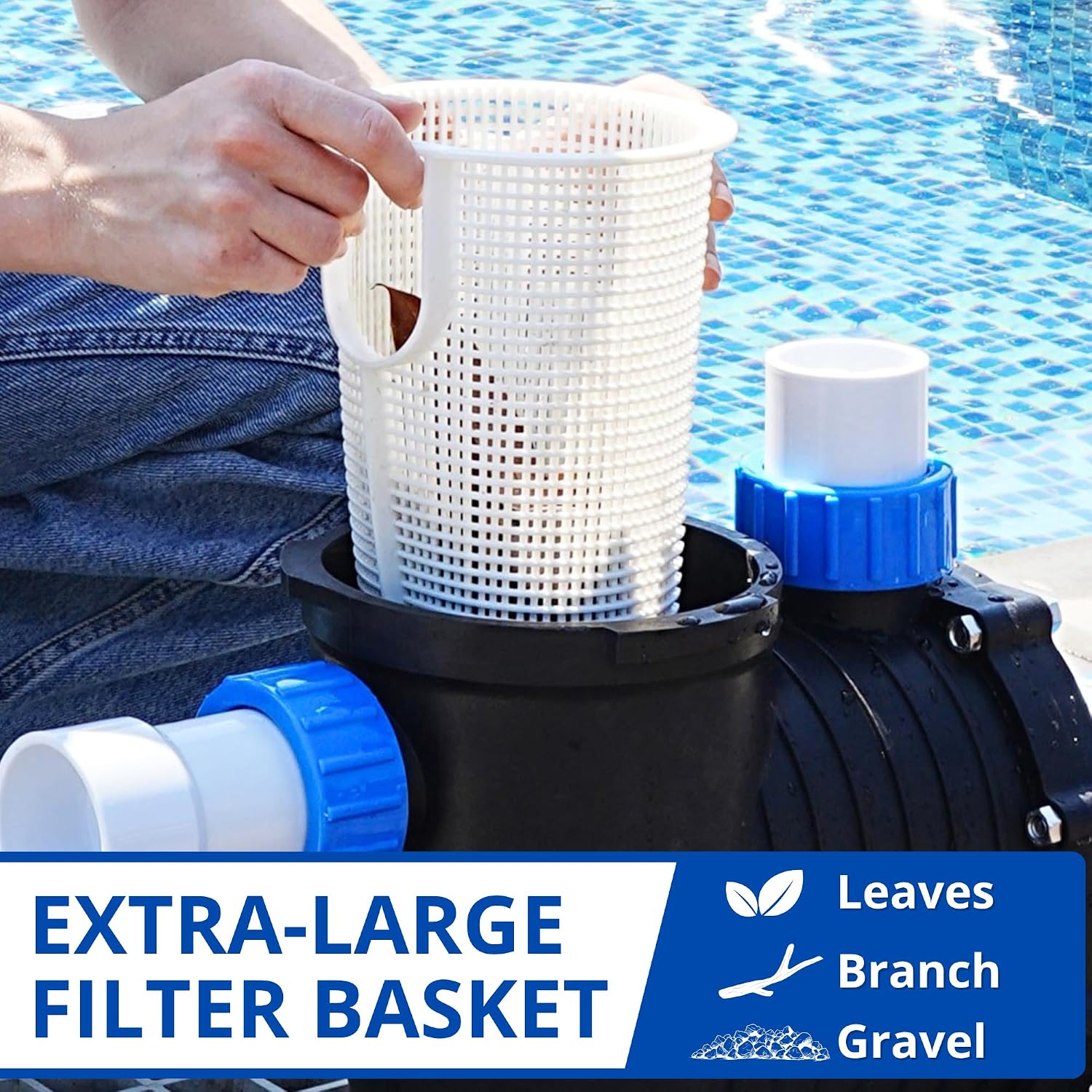 FOTING In/Above Ground Pool Pump, Self Primming Pool Pump High Flow 1.5' & 2' NPT Inlet Connectors, Dark Blue