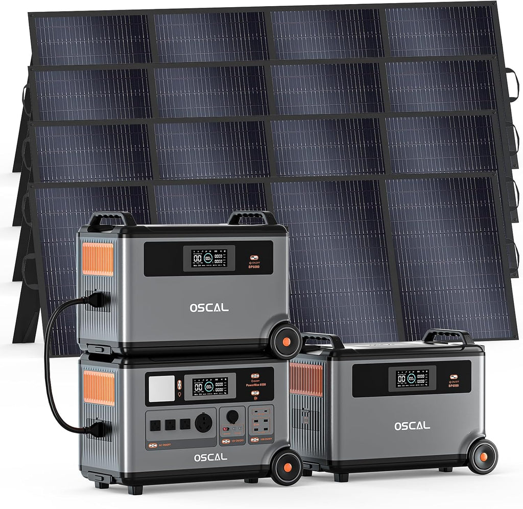 OSCAL 10.8Kwh Solar Generator with 4×400W Solar Panel,120V/240V for PowerMax 6000,6000w AC Output (9000W Surge),10.8KWh Home Backup, Emergency, Outdoor Camping
