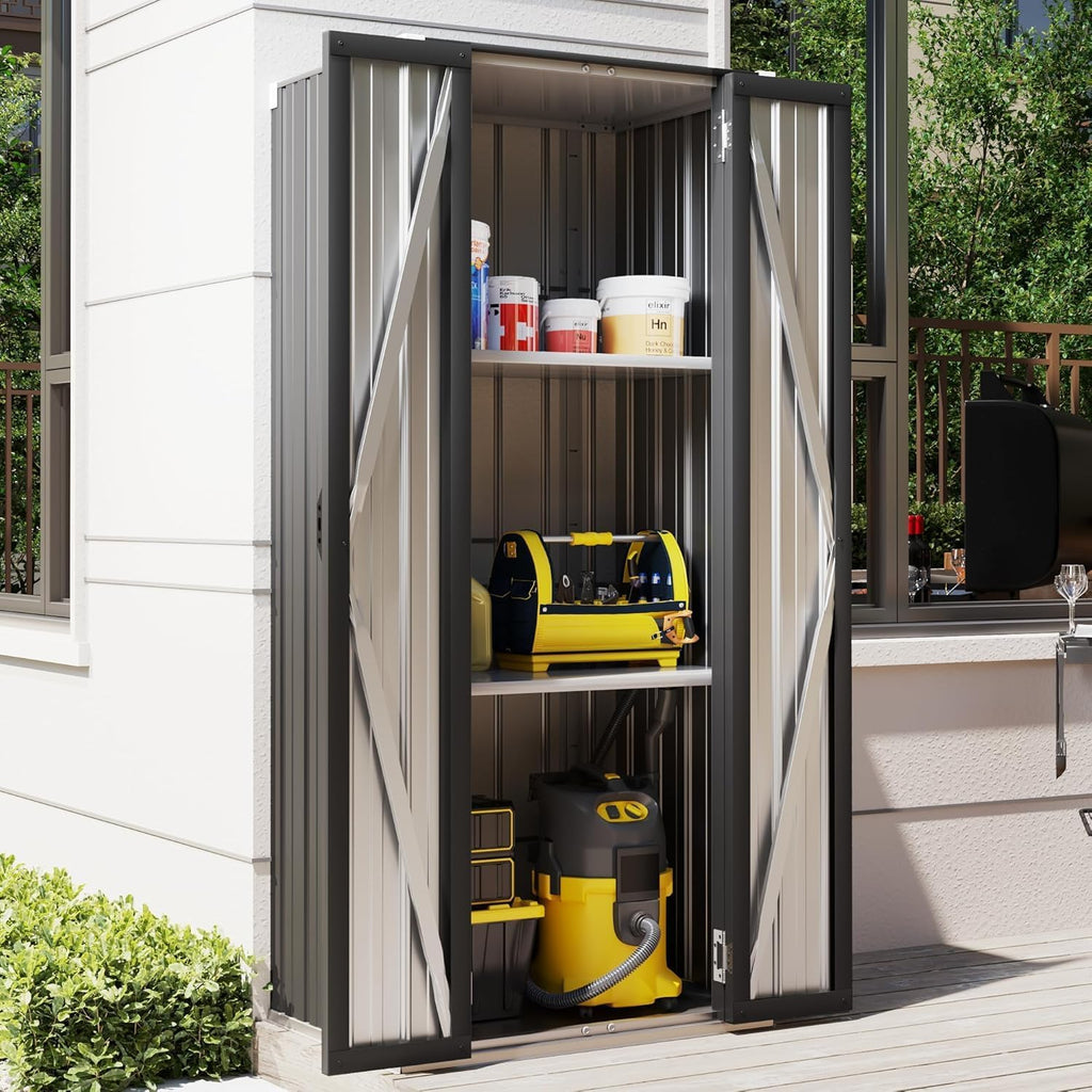 AECOJOY Outdoor Storage Cabinet Waterproof, Vertical Tall Outdoor Storage Cabinet with Shelves, Garden Sheds & Outdoor Storage Clearance Cabinet Weatherproof for Outside or Indoor in Dark Grey