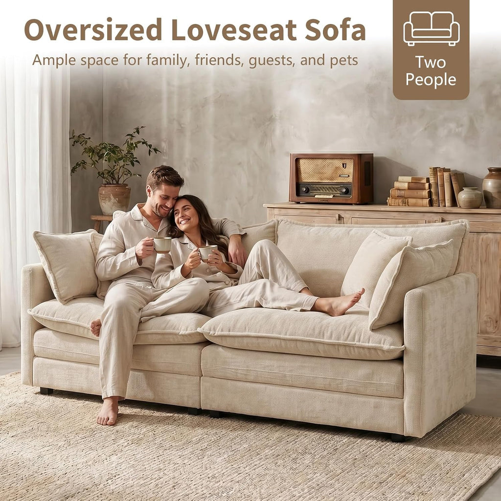GNIXUU 76' Modular Sectional Sofa, Camel Loveseat Sofa Cloud 2 Seater Couch, Comfy Chenille Love Seats 25' Deep Seat with 2 Pillows for Small Spaces Apartment Studio Office Bedroom Living Room