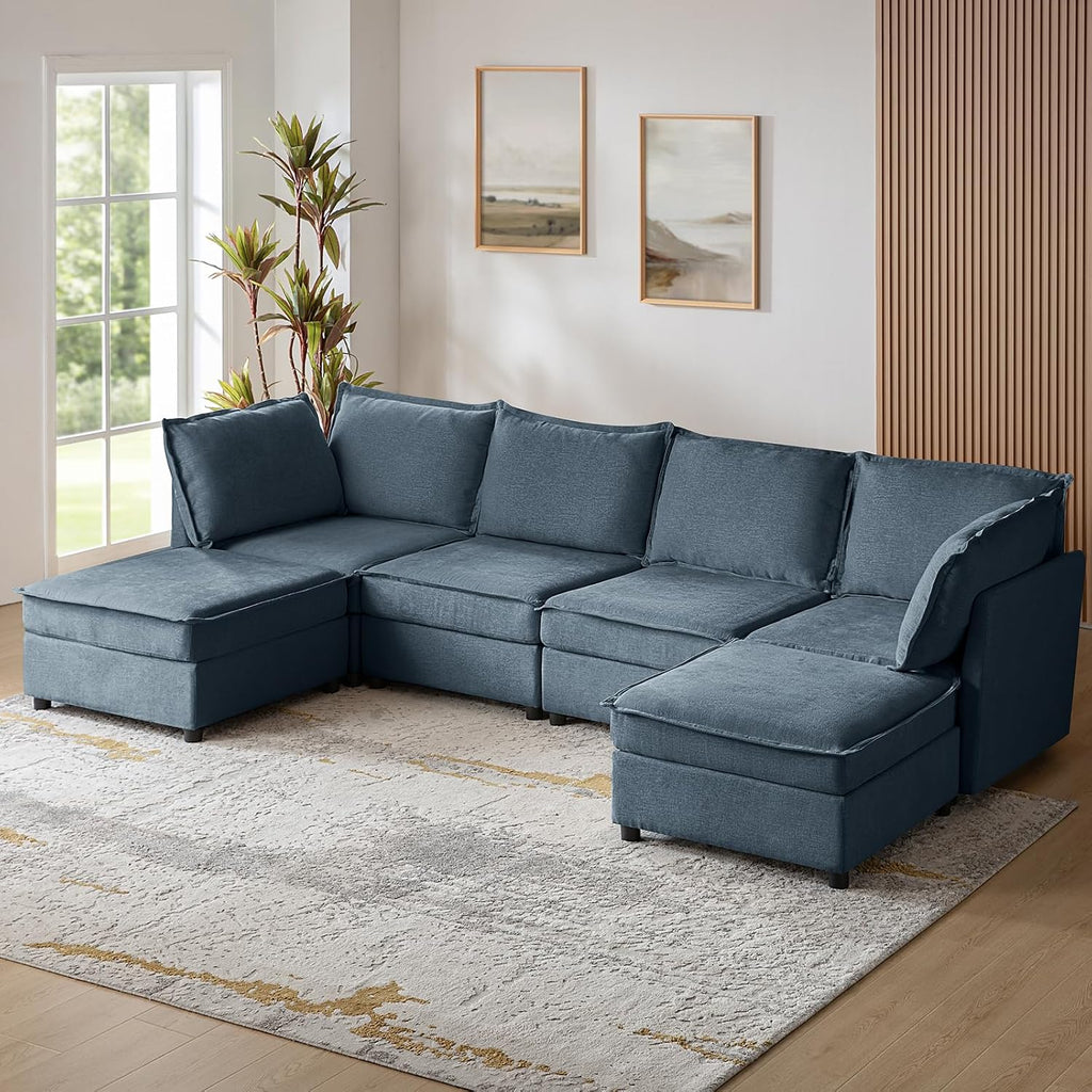 HULALA HOME Modern Middle Module for Sectional Sofa Couch, Armless Loveseat Sofa, 2 Seat Included, Blue
