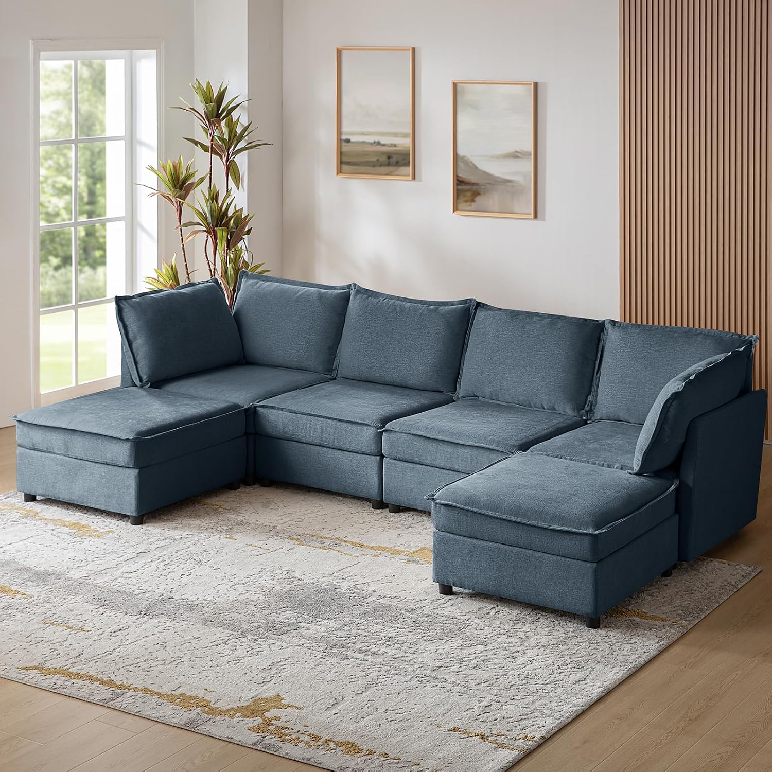 HULALA HOME Modern Middle Module for Sectional Sofa Couch, Armless Loveseat Sofa, 2 Seat Included, Blue