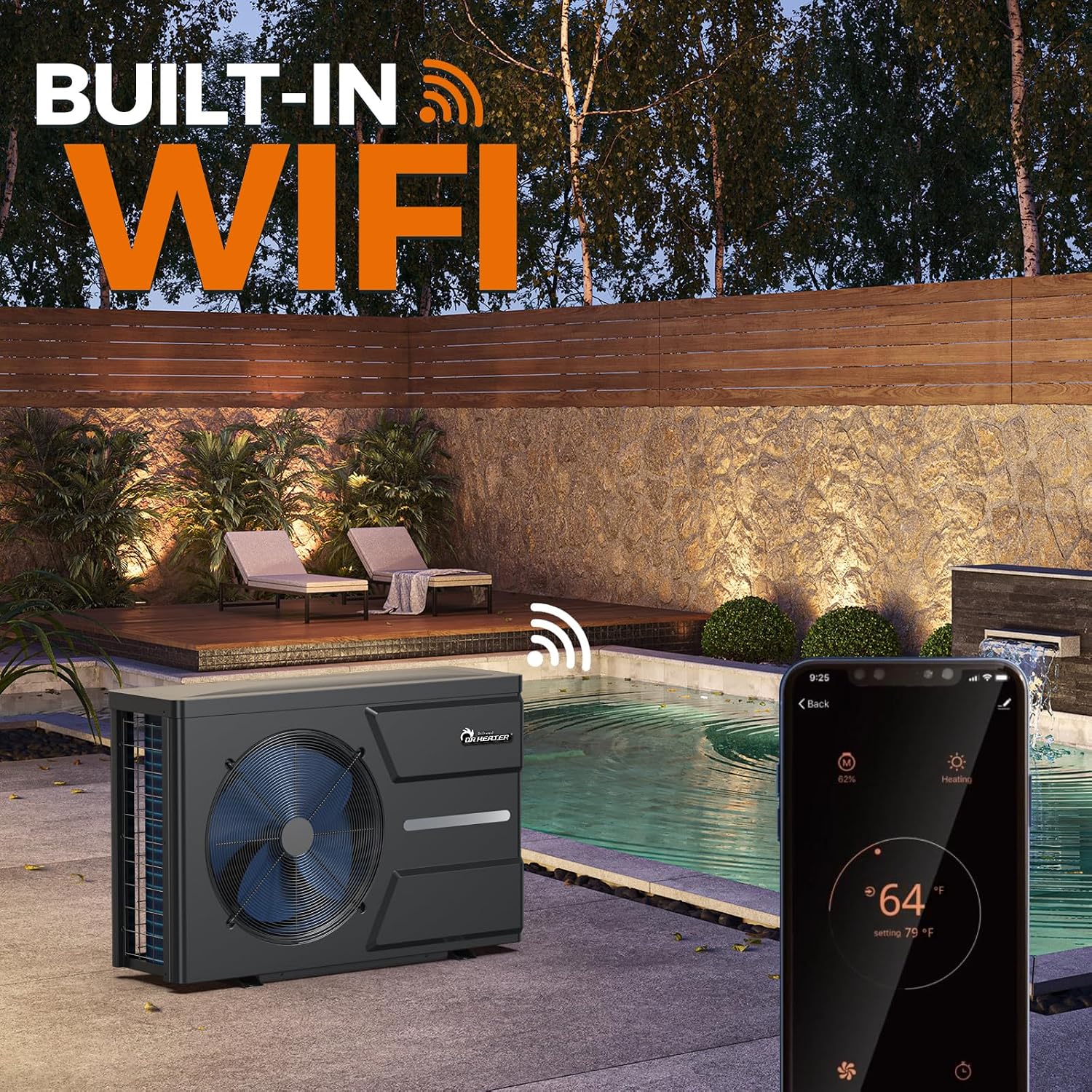 DR. Infrared Heater DR-650HP Full DC Inverter 65,000 BTU Pool Heat Pump for In-Ground and Above-Ground Swimming Pools, WiFi Smart Control via APP