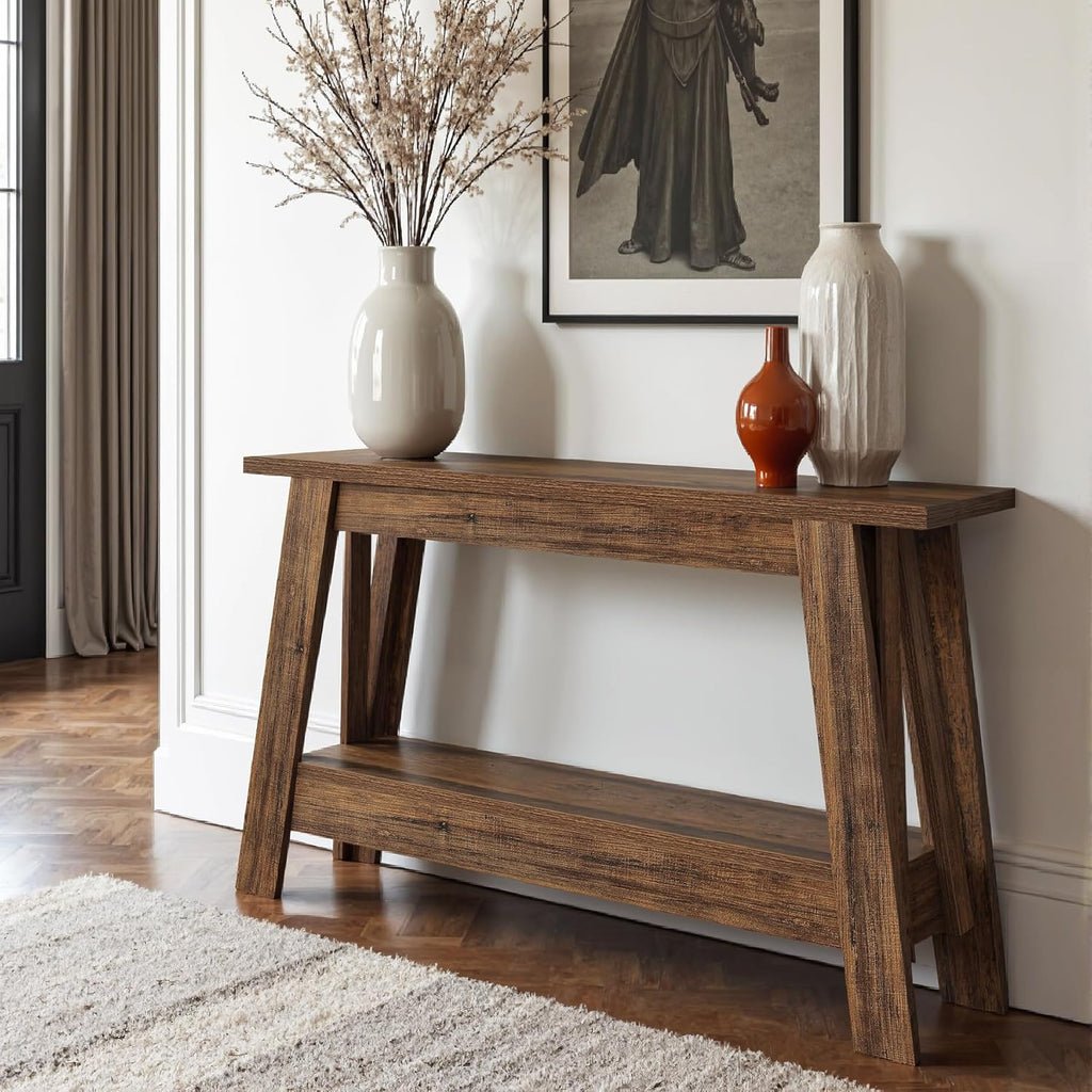Tribesigns 41.3-Inch Farmhouse Entryway Table, 2-Tier Narrow Console Table Behind The Couch, Entryway Furniture with Storage for Small Spaces, Living Room, Hallway, Foyer, Rustic Brown