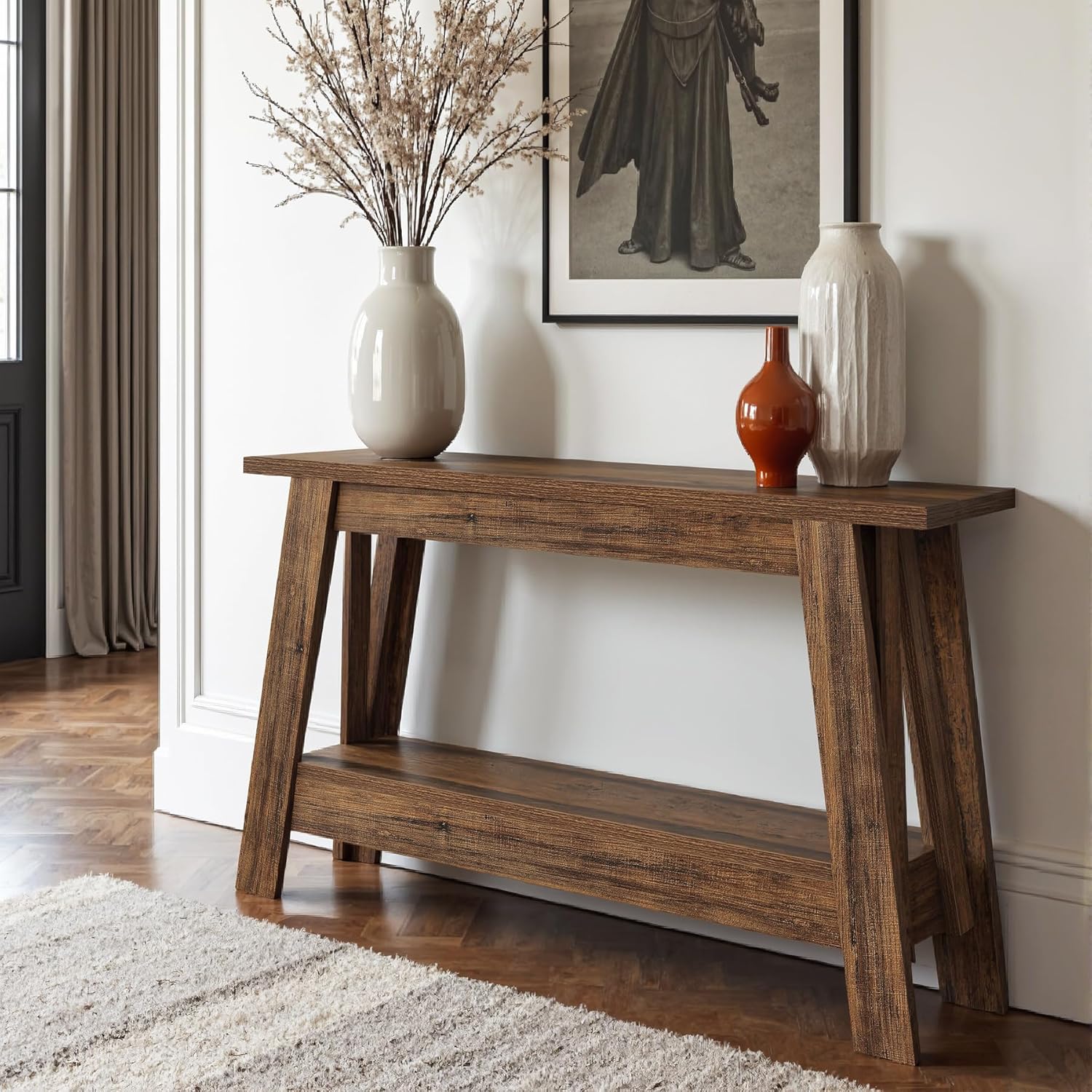 Tribesigns 41.3-Inch Farmhouse Entryway Table, 2-Tier Narrow Console Table Behind The Couch, Entryway Furniture with Storage for Small Spaces, Living Room, Hallway, Foyer, Rustic Brown