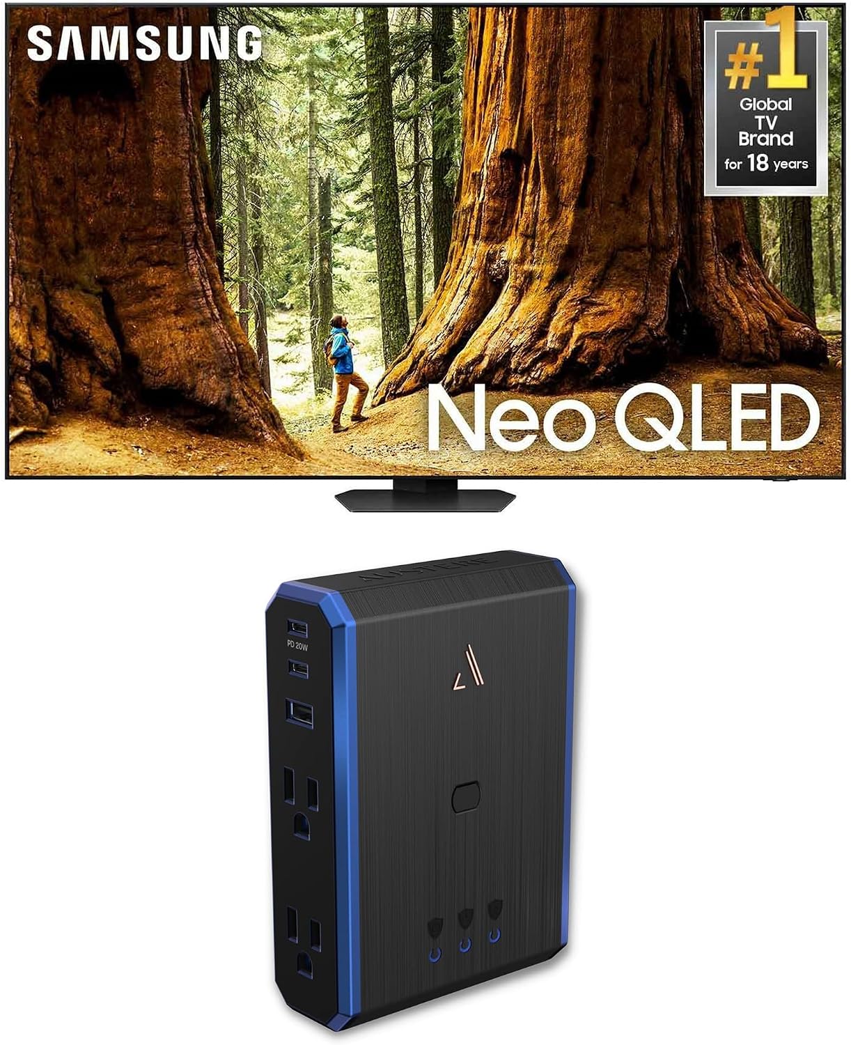 Samsung QN98QN90DAFXZA 98 Inch Neo QLED TV with 4K AI Upscaling and an Austere 5S-PS4-US1 4-Outlet Power with Omniport USB (2024)