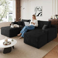 95' Cloud Sectional Couch with U-Shaped Chaise, Corduroy Sectional Sofa with Ottoman, Boneless Couch with Deep Seat for Living Room, No Assembly Required (Black, Left Facing Chaise)