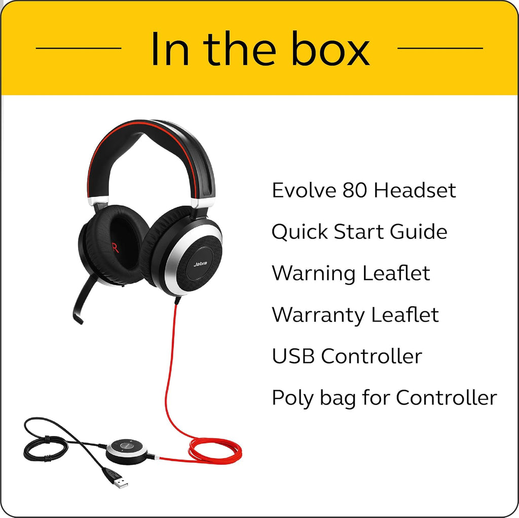 Jabra Evolve 80 UC Wired Headset Professional Telephone Headphones with Unrivalled Noise Cancellation for Calls and Music, Features World-Class Speakers and All Day Comfort