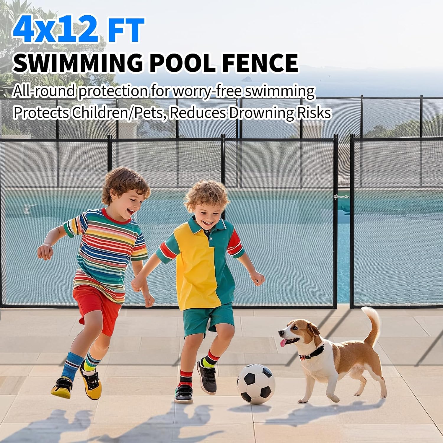 GarveeLife Pool Fence 4 ft x 12 ft, 320GSM Teslin Mesh with Stainless Steel Frame for Inground/Above Ground Pools, Swimming Pool Fence for Backyard Garden Pool Safety