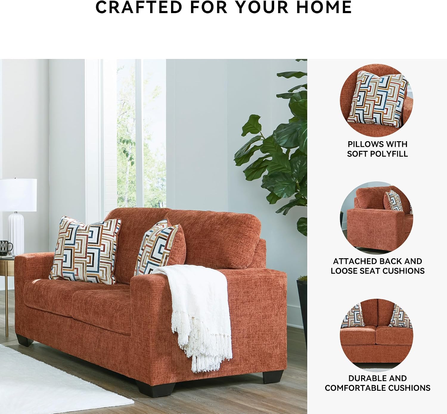 Signature Design by Ashley Aviemore Casual Loveseat with 2 Accent Pillows, Orange